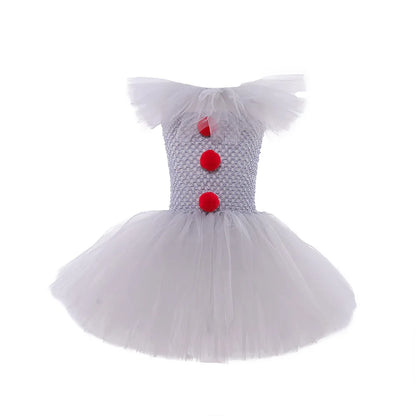 Halloween Costume For Kids Gray Girls Tutu Dress Kids Cosplay Scary Clown Costume Carnival Masquerade Party Dress Up 3-12Y