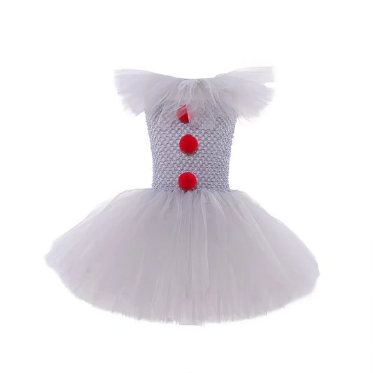 Halloween Costume For Kids Gray Girls Tutu Dress Kids Cosplay Scary Clown Costume Carnival Masquerade Party Dress Up 3-12Y