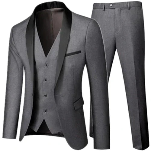 Conjunto de tres piezas para fiesta de boda de otoño para hombre, color negro, talla grande 5XL 6XL, blazer, abrigo, pantalones y chaleco, traje ajustado de moda.