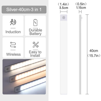 10-60cm led sob luzes do armário sensor de movimento luz noturna lâmpada sem fio recarregável para armário de cozinha quarto guarda-roupa luz
