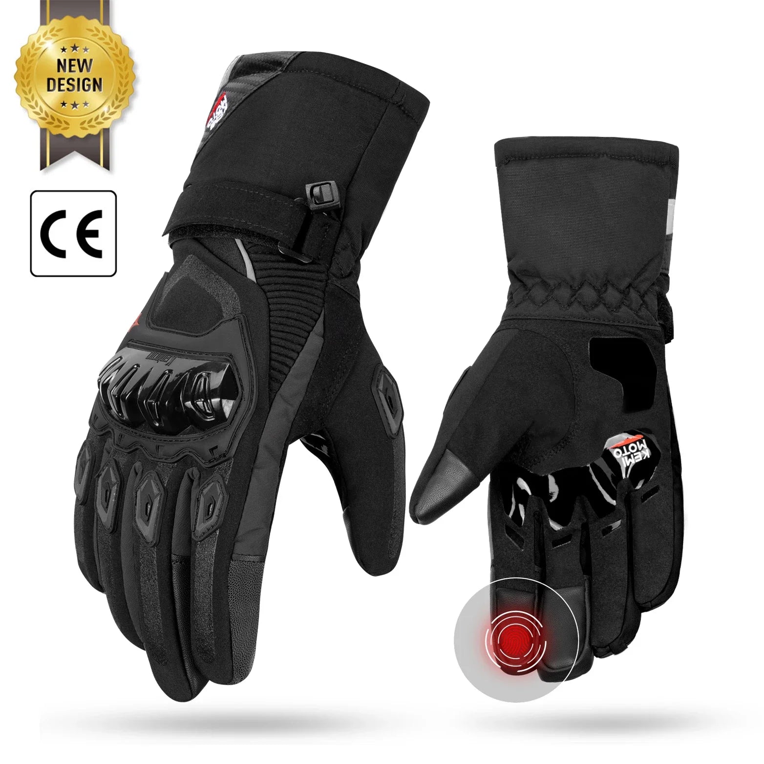 KEMiMOTO Winter Motorcycle Gloves CE Protective Black Guantes Moto Invierno Warm Touch Screen Waterproof Windproof Gloves