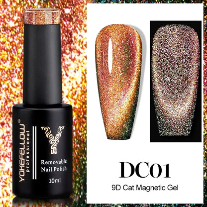 Esmalte de uñas en gel YOKEFELLOW Cat Eye de 10 ml, esmalte de uñas magnético plateado, esmalte de uñas en gel profesional para manicura DIY.