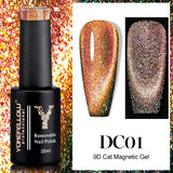 Esmalte de uñas en gel YOKEFELLOW Cat Eye de 10 ml, esmalte de uñas magnético plateado, esmalte de uñas en gel profesional para manicura DIY.