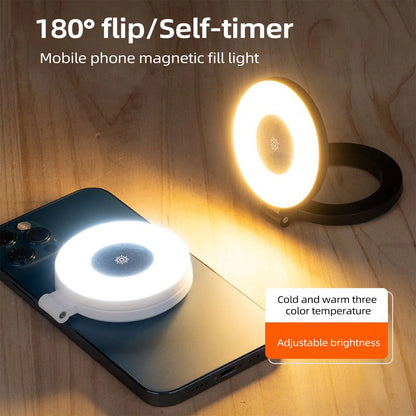 Anillo de luz magnético para selfies, luz de relleno magnética para smartphone, mini luz de bolsillo para selfies para iPhone, XIAOMI, HUAWEI y SAMSUNG (2500K-9000K)