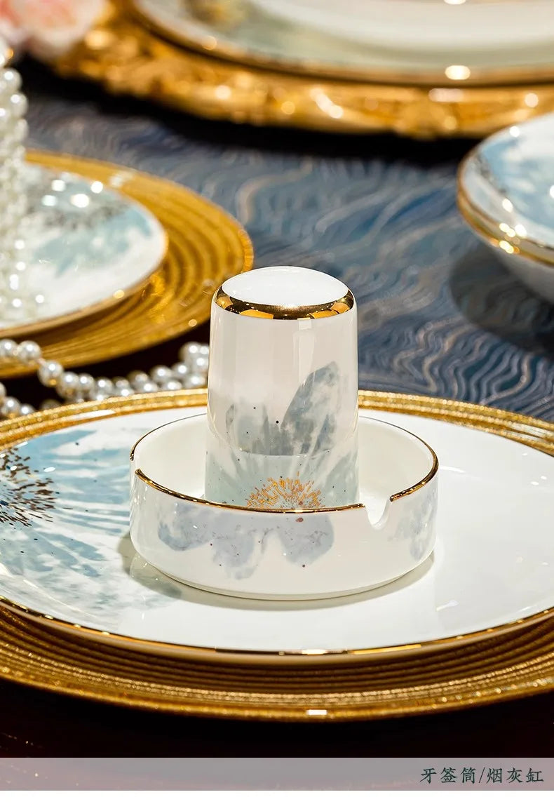 Gold Luxury Home Dinnerware Sets Gift Wedding Guests Party Kitchen Tableware Ceramic Christmas Vaisselle Cuisine Dinner Sets