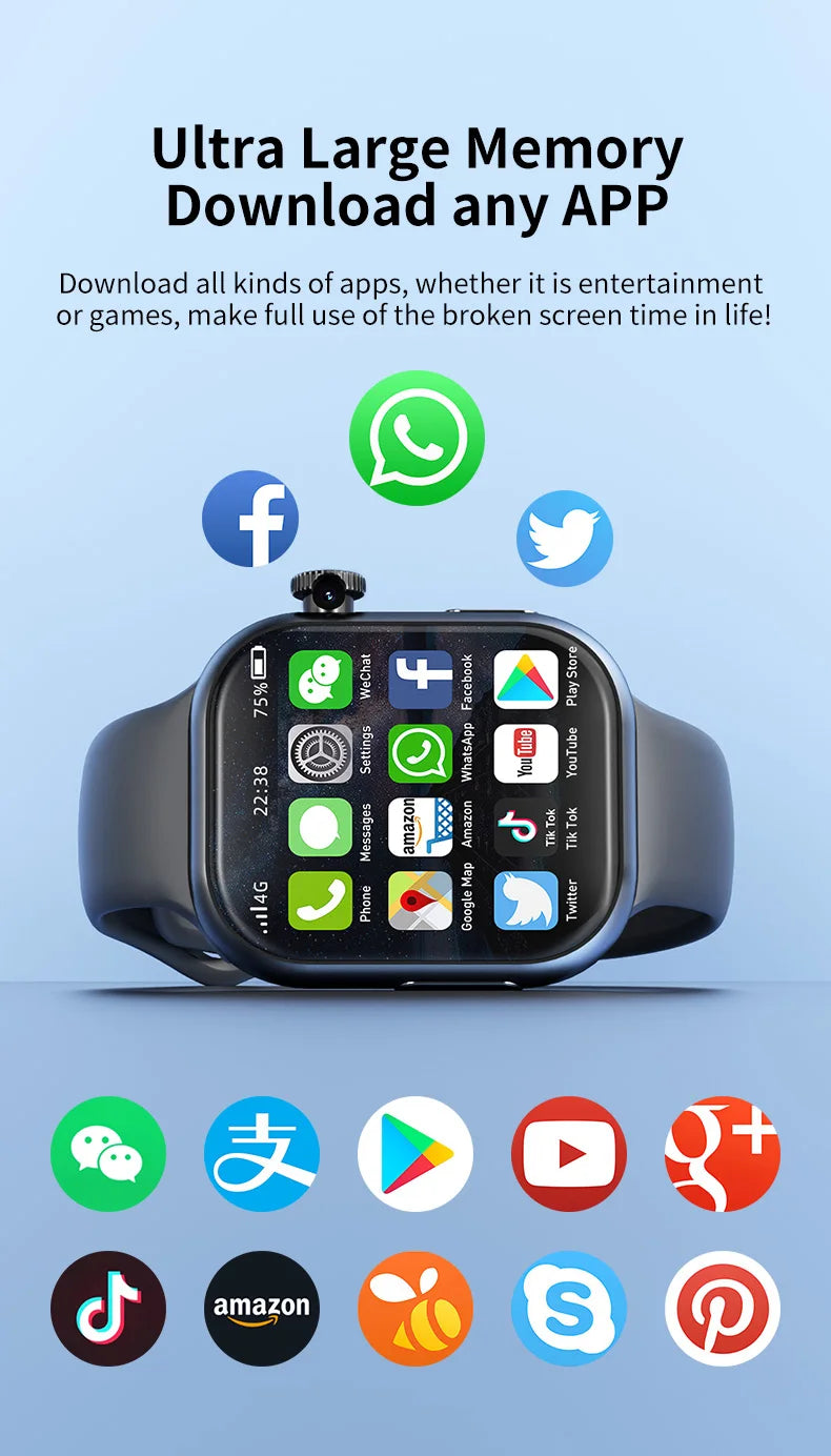 S10 Smart Watch 4G Android 9.0 2.2 inch Amoled Smartwatch With Sim Card 180° Rotating Camera GPS WIFI Google Play 128GB Storage