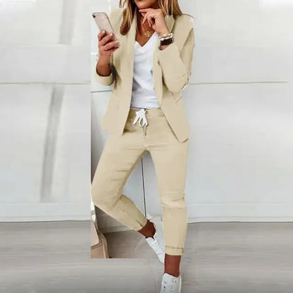 Outono inverno blazer calças conjunto de duas peças moda feminina sólida manga longa terno casaco outifits moda casual lápis calça conjuntos