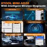 XTOOL Advancer AD20 Mini Bluetooth 5.0 OBD2 Escáner con funciones OBD2 completas Herramienta de diagnóstico de coche Lectura/borrado de códigos de falla Universal