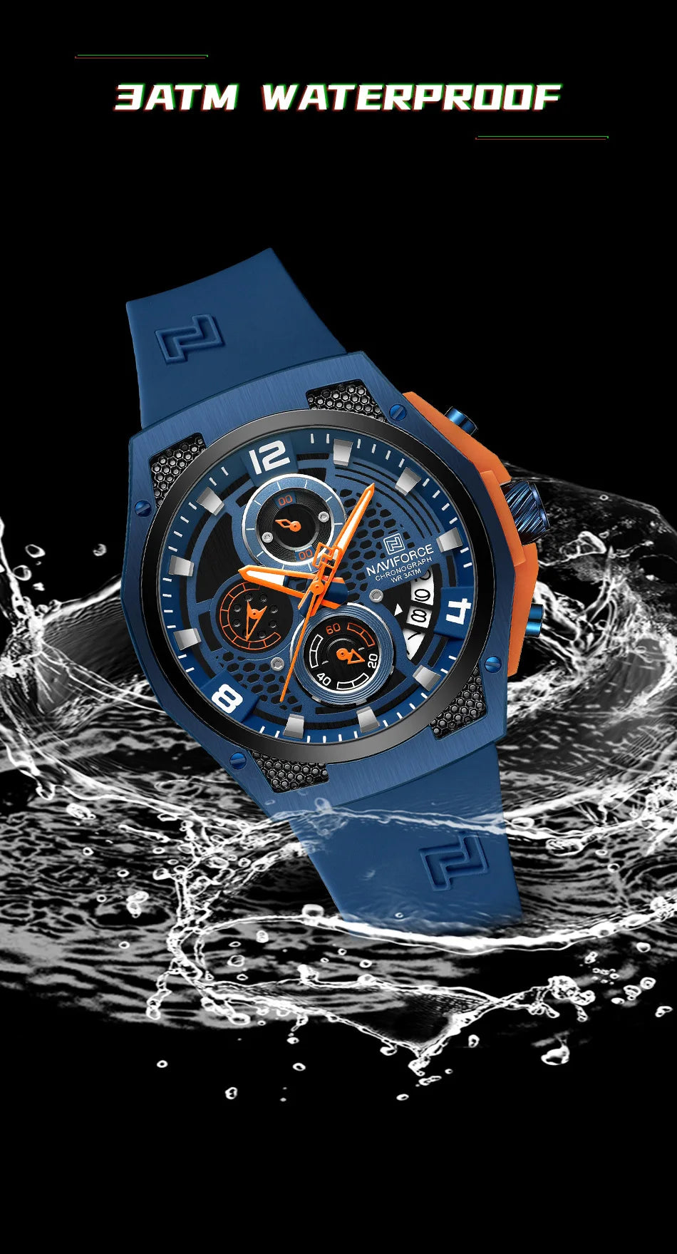 NAVIFORCE High Quality Luxury Original Men Watch Silicone Strap Waterproof Male Quartz Wrist watch Sport Clock Relogio Masculino