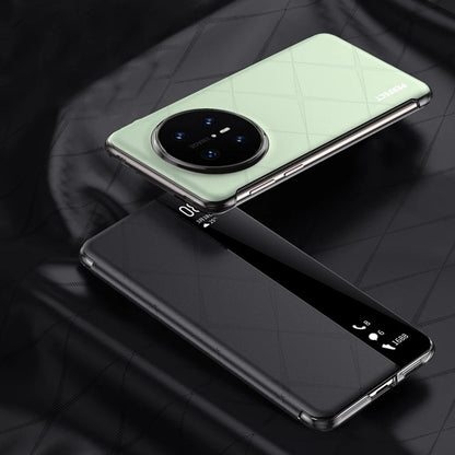 Genuine Leather Case For Huawei Mate 70 Pro Case Intelligent Window View Phone Protector For Mate70 Magnetic Flip Cover
