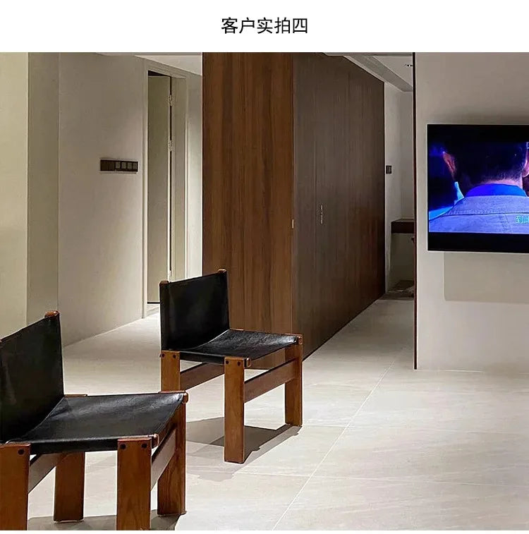 Medieval monk chair home solid wood dining chair designer homestay industrial wind wabi-Sabi oil wax leather back