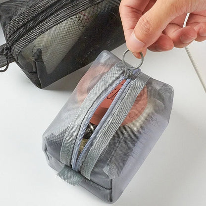1pc Multifunctional Square Nylon Mesh Storage Bags Travel Portable Urltra-Light Mini Wash Bags Mini Zipper Coin Purse