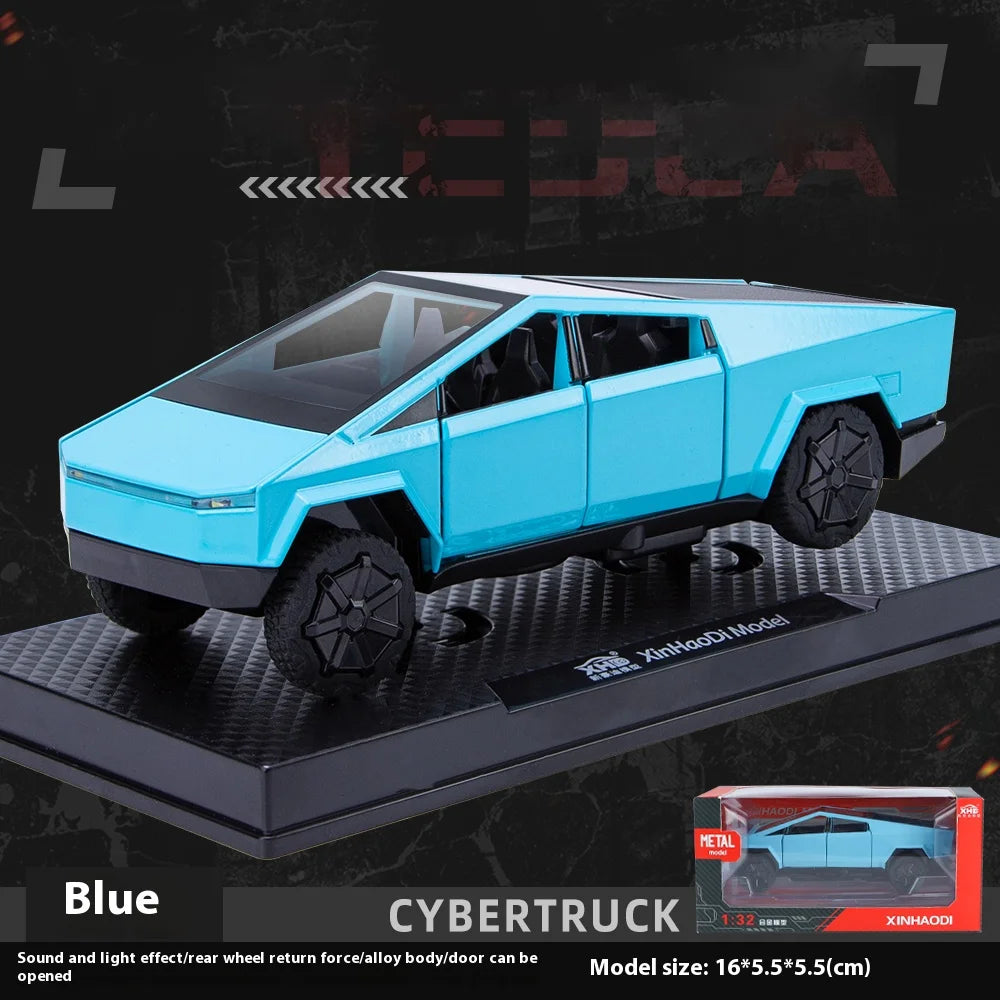 Camiones de juguete para niños, modelo Cybertruck, camioneta plateada, de metal fundido a presión, con sonido y luz, a partir de 3 años, escala 1:32.