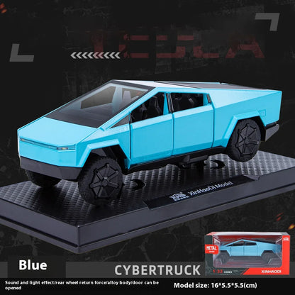 Camiones de juguete para niños, modelo Cybertruck, camioneta plateada, de metal fundido a presión, con sonido y luz, a partir de 3 años, escala 1:32.