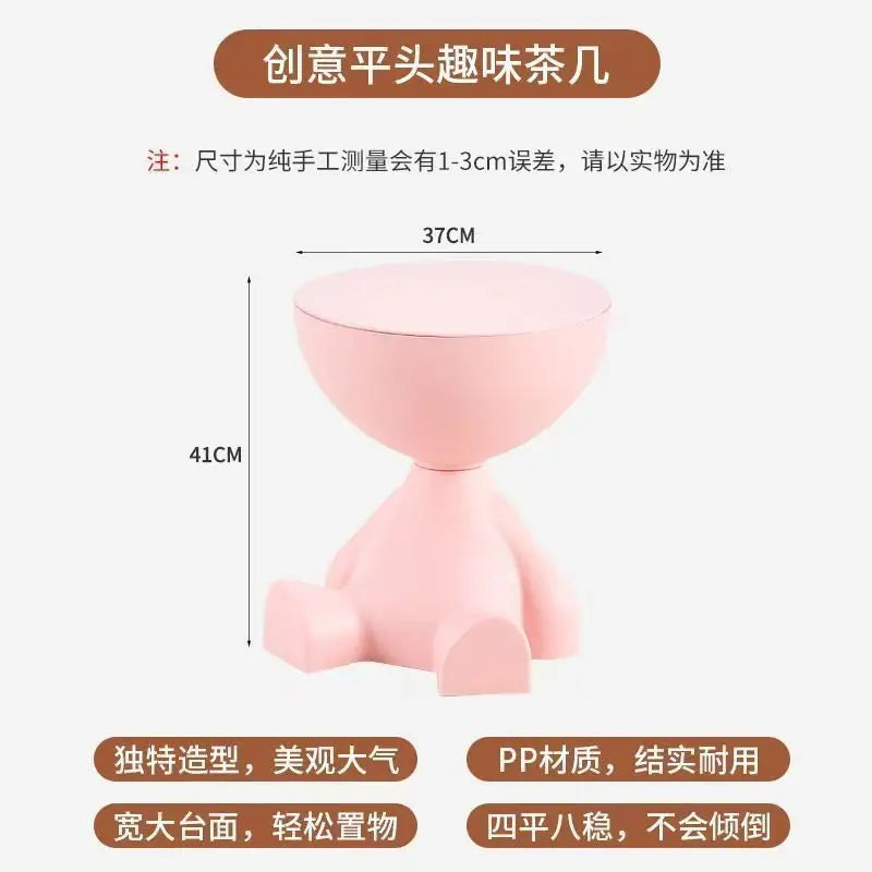 Mesa auxiliar de sofá de dibujos animados de lujo, ligera, creativa, de cabeza plana, pequeña, de plástico, para el hogar