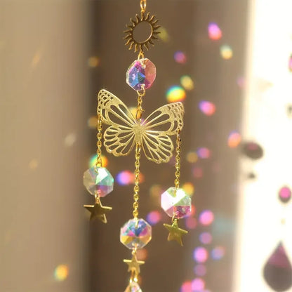 1 atrapasol de cristal con forma de mariposa: prisma de cristal que refleja luces para la decoración del hogar, el jardín y el automóvil.