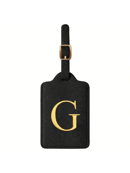 PU Leather Luggage Tag for Travel - Durable Suitcase ID Tag with Privacy Cover & Name Card Slot (A-Z) liu