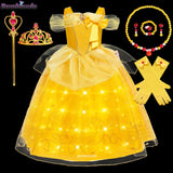 2025 Cosplay Belle Princess Dress Girls Dresses For Beauty and beast Party Clothing Magic stick crown Costume 3-12Y