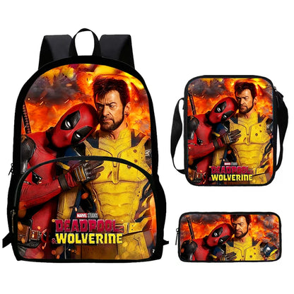 Mochilas para niños de 3 piezas con dibujos animados de DEADPOOL y WOLVERINE, mochila para estudiantes, bolso de hombro, estuche para lápices, regalo perfecto para niños y niñas.