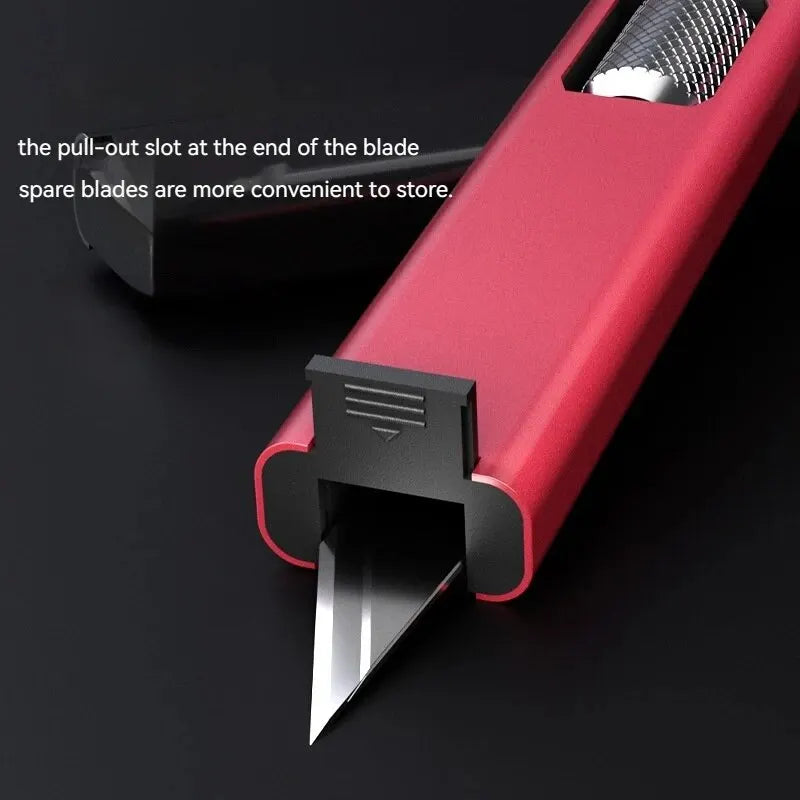 Cuchillo para trinchar con mango de aluminio en forma de bolígrafo, incluye 5 hojas con diseño de herradura que puedes reemplazar tú mismo.