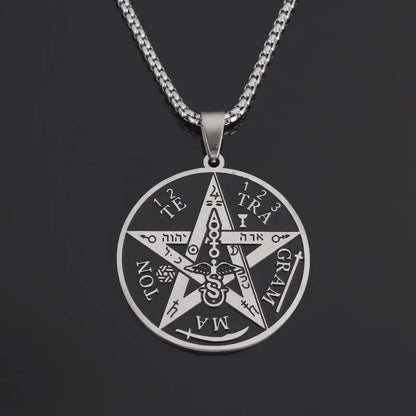 Stainless Steel Solomon Religious Seven Archangels Compass Pendant Necklace Men's Retro Lucky Amulet Jewelry