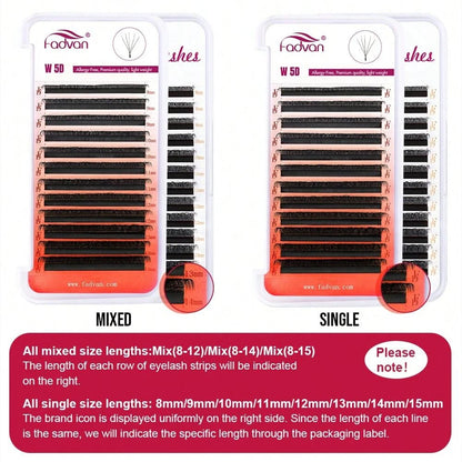 Extensiones de pestañas postizas Fadvan Light 5D con forma de W de 0,07 mm de diámetro, rizadas, con degradado de visón sintético, prefabricadas, con volumen en abanico. 