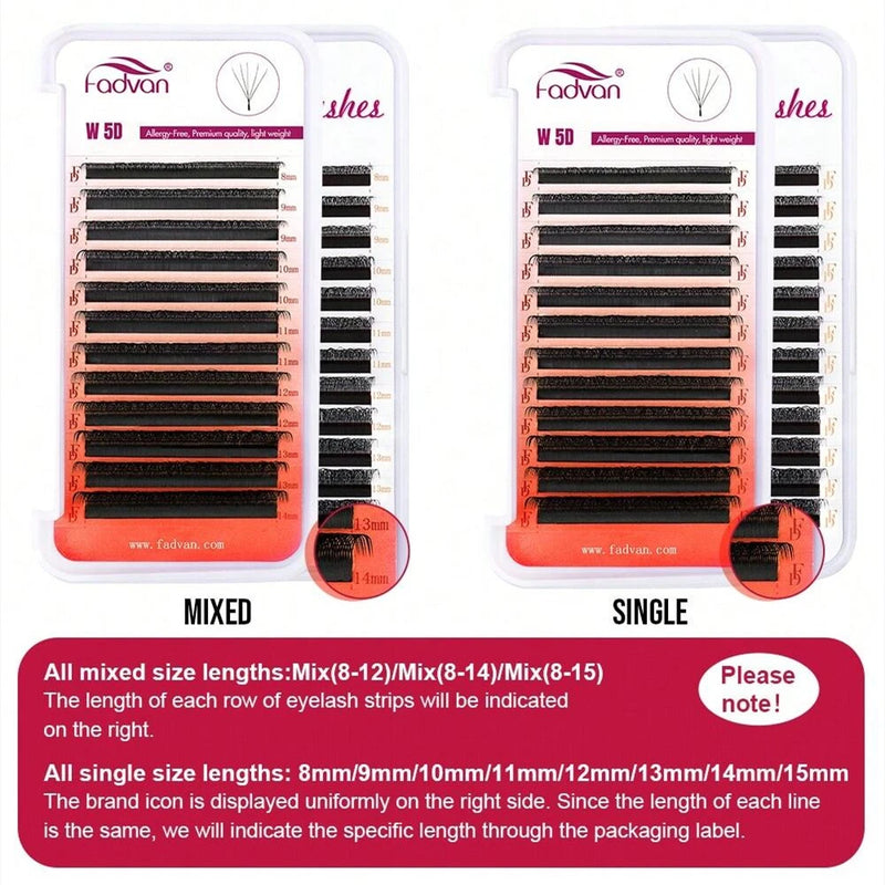 Fadvan luz 5d w em forma de 0.07mm d extensões de cílios curvados gradiente falso vison cílios pré-fabricados volume fãs cílios