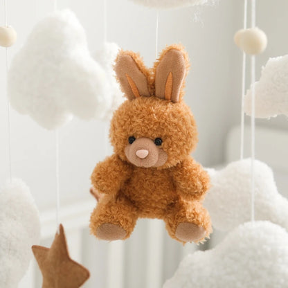 Baby Crib Mobile Rattle Toy Wooden Bed Bell Mobile Hanging Teddy Velvet Bear Doll Toy Newborn Music Box Crib Mobile Bracket Gift