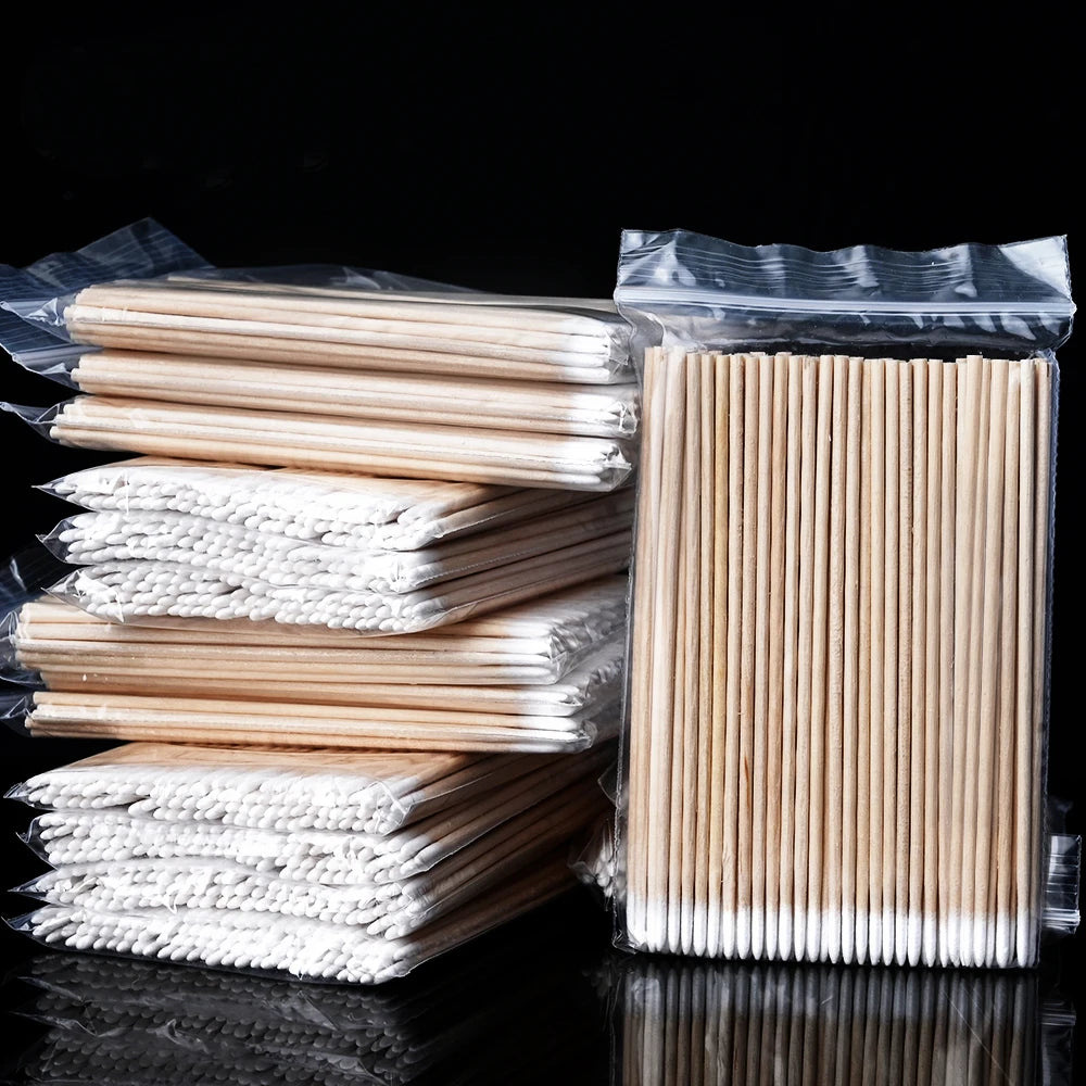Wooden Nails Cotton Swab Wood Cleaning Sticks Bud Tip Manicure Detail Corrector Nail Polish Remover Cotton Head 10cm 100Pcs 300Pcs 500Pcs 