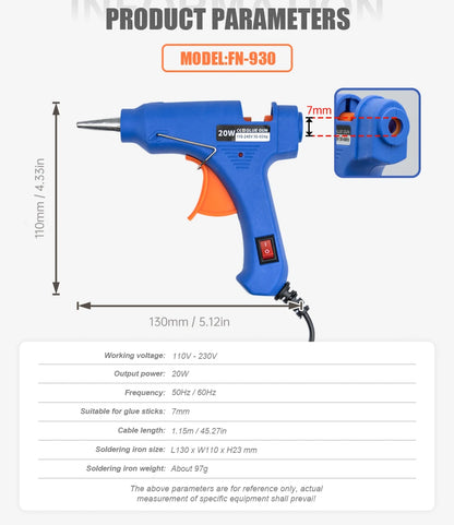 JCD 20W Hot Melt Glue Gun with 7MM 10Pcs Transparent Glue Stick Mini Gun Home Electric Temperature Gun Maintenance Tools
