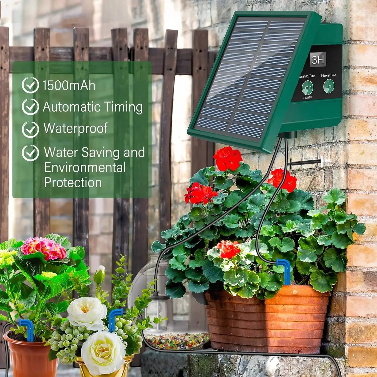 Sistema de riego solar para jardín y balcón. Sistema de riego automático por goteo. Sistema de riego de jardín DIY. Riego por goteo con manguera.