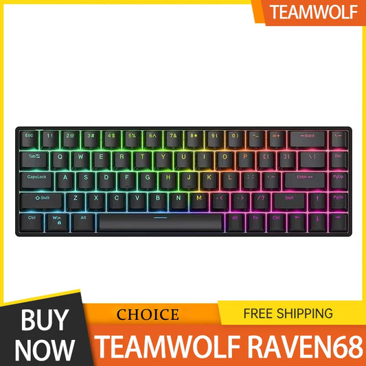 Teclado mecánico con cable y eje magnético Teamwolf Raven68, retroiluminación RGB de 8K y disparo rápido, teclado personalizado para juegos de deportes electrónicos
