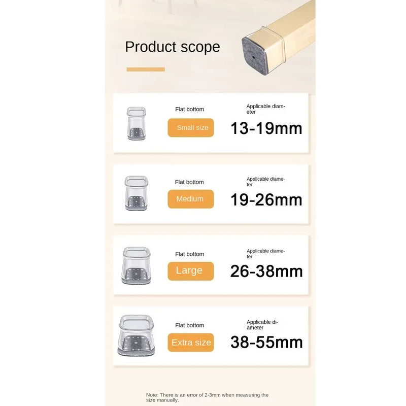 Silicone Cadeira Perna Feltro Capas, Nova Praça Móveis Pads, reduzir o ruído, antiderrapante Sofá Floor Protector