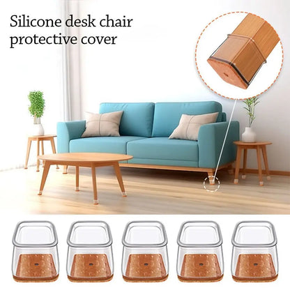 Silicone Chair Leg Felt Covers, New Square Furniture Pads, Reduce Noise, Non-Slip Sofa Floor Protector 