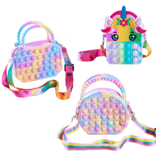 Silicone Sensory Pop Purse for Kids, Pop Purse, Push Bubble Bag, Crossbody Bag, Antistress Toys, Autism Reliver Handbag, Coin Pouch 