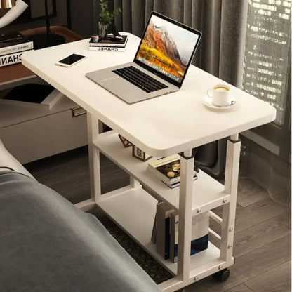 Simples de camada dupla pequena mesa de escritório, bancada móvel lateral de altura ajustável, laptop em pé, mesa de cabeceira