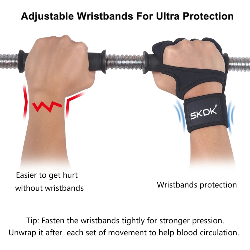 SKDK Weight Lifting Fitness Gloves with Wrist Wraps Silicone Gel Full Palm Protection Gym Workout Power Lifting Equipment 