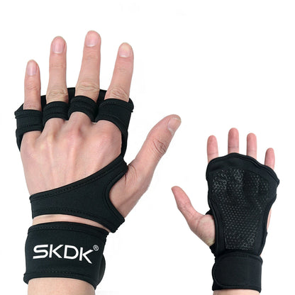 SKDK Weight Lifting Fitness Gloves with Wrist Wraps Silicone Gel Full Palm Protection Gym Workout Power Lifting Equipment 