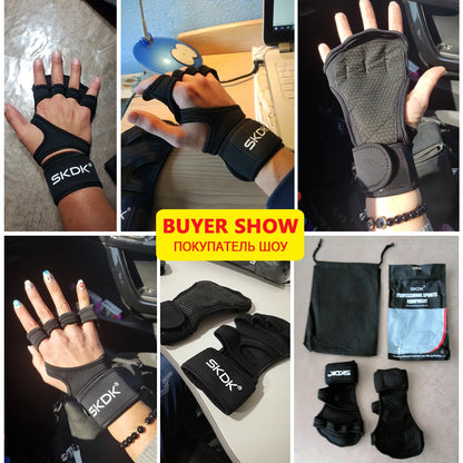 SKDK Weight Lifting Fitness Gloves with Wrist Wraps Silicone Gel Full Palm Protection Gym Workout Power Lifting Equipment 