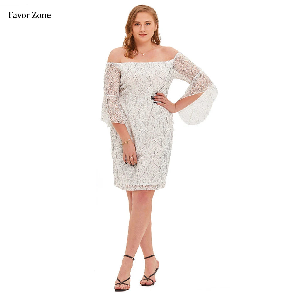 Slash neck plus size vestidos de festa verão 2022 elegante laço alargamento manga mini vestido sexy fora do ombro vestido de baile