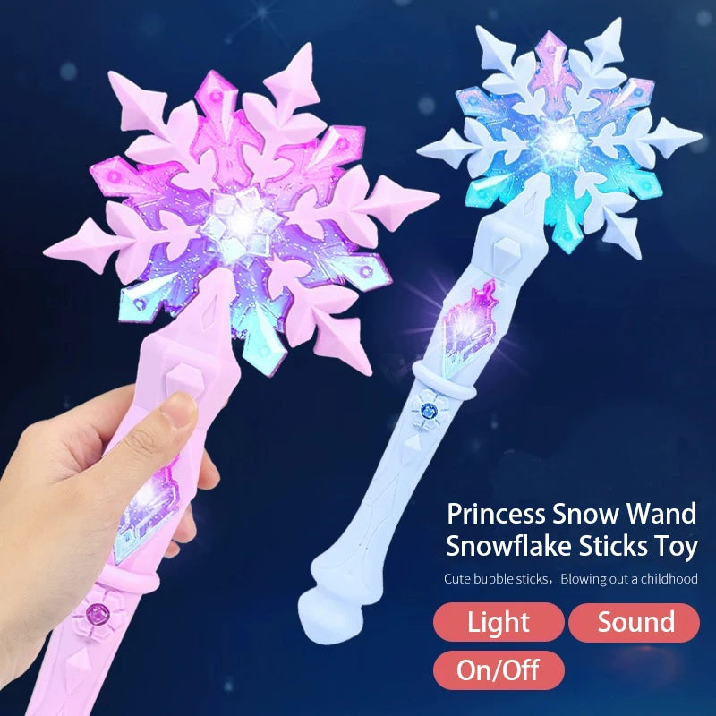 Snowflake Light Sound Sticks para crianças, Princess Snow Wand Toy, Cosplay, Fadas Meninas, Varinhas brilhantes, Natal, Halloween, Brinquedos infantis