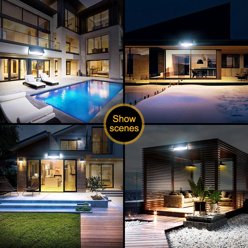 Solar LED Outdoor Light with 4 Working Mode, Garden Decoration, Motion Sensor, Wall Lamps, IP65 Waterproof, 190LED 
