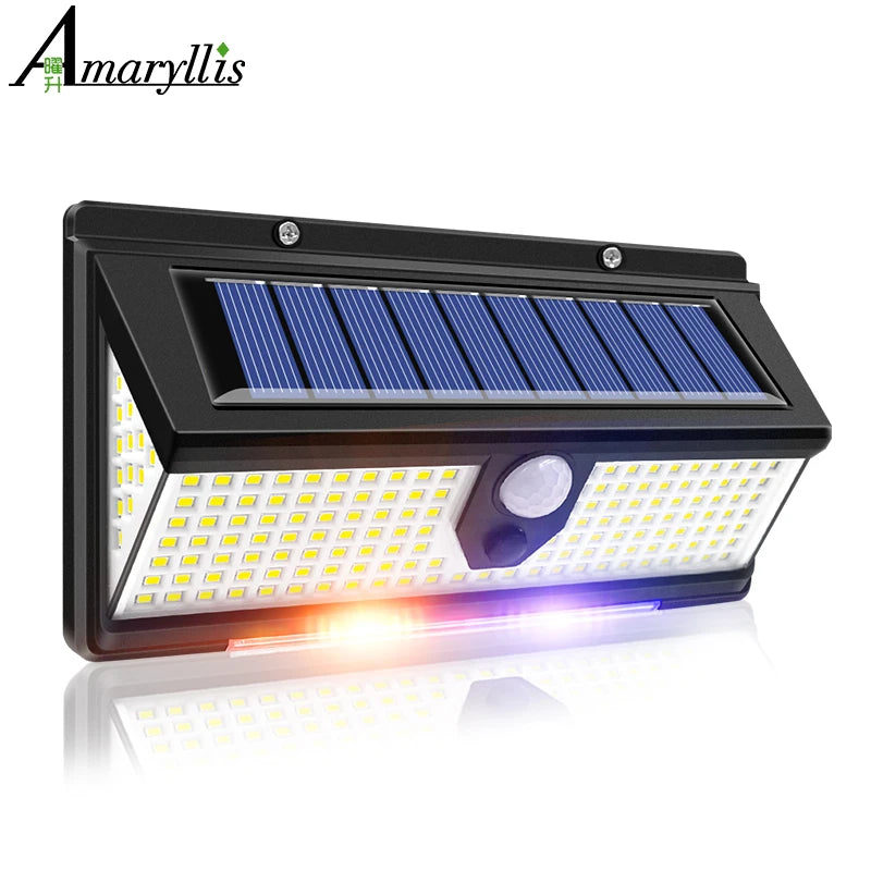 Solar LED Outdoor Light with 4 Working Mode, Garden Decoration, Motion Sensor, Wall Lamps, IP65 Waterproof, 190LED 