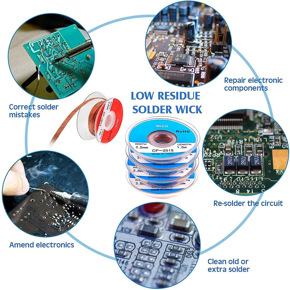 Soldagem Solda Fio Removedor, Desoldering Trança, Wick Fio, Chumbo Cord Flux, BGA Repair Tool