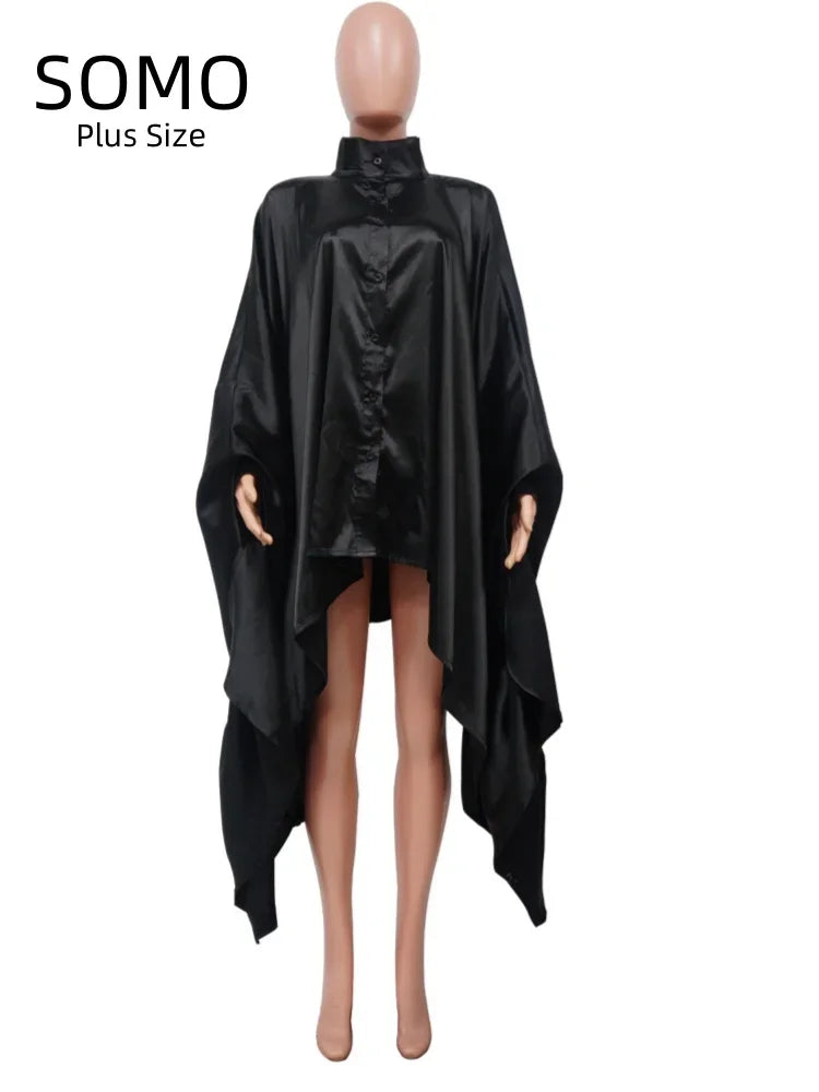 SOMO - Blusa larga plisada con mangas murciélago para mujer, tallas grandes, manga larga, blusa irregular, talla única, descarga gratuita, envío directo, 2023 
