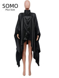SOMO - Blusa larga plisada con mangas murciélago para mujer, tallas grandes, manga larga, blusa irregular, talla única, descarga gratuita, envío directo, 2023 
