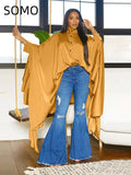 SOMO - Blusa larga plisada con mangas murciélago para mujer, tallas grandes, manga larga, blusa irregular, talla única, descarga gratuita, envío directo, 2023 