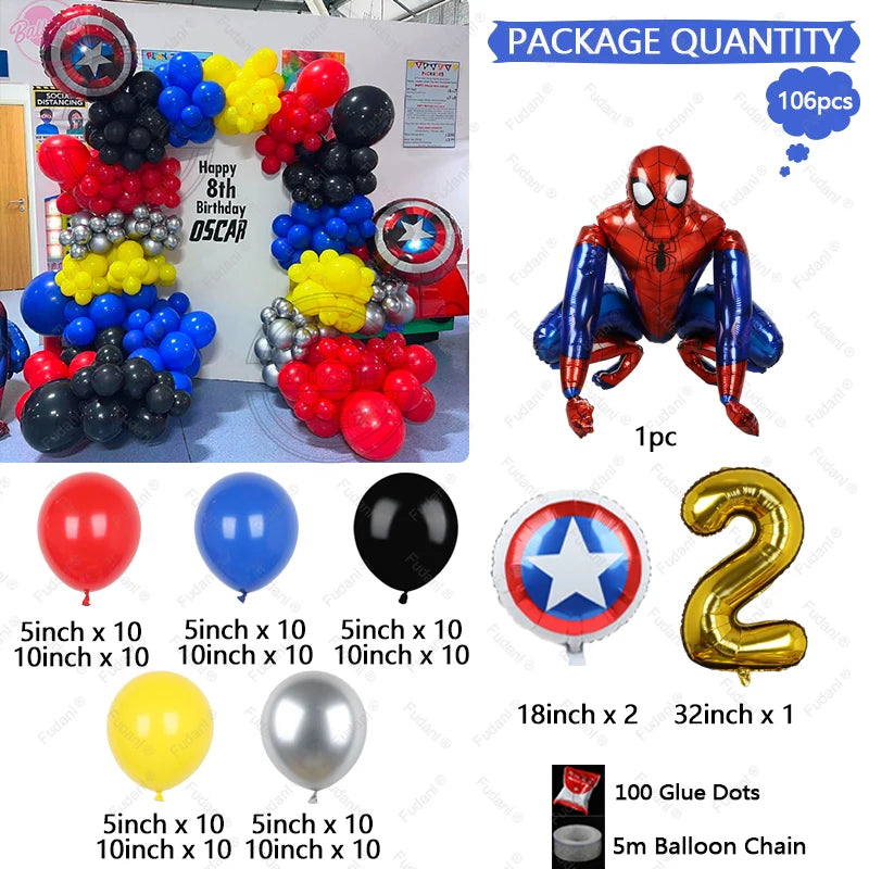 Spiderman Latex Balloons Garland Arch Kit para crianças, vermelho e azul, Birthday Party Decors, tema de super-herói, 1 conjunto, 1 conjunto, 1 conjunto