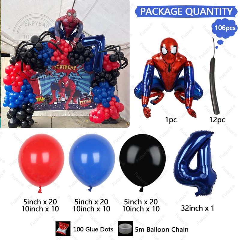Spiderman Latex Balloons Garland Arch Kit para crianças, vermelho e azul, Birthday Party Decors, tema de super-herói, 1 conjunto, 1 conjunto, 1 conjunto