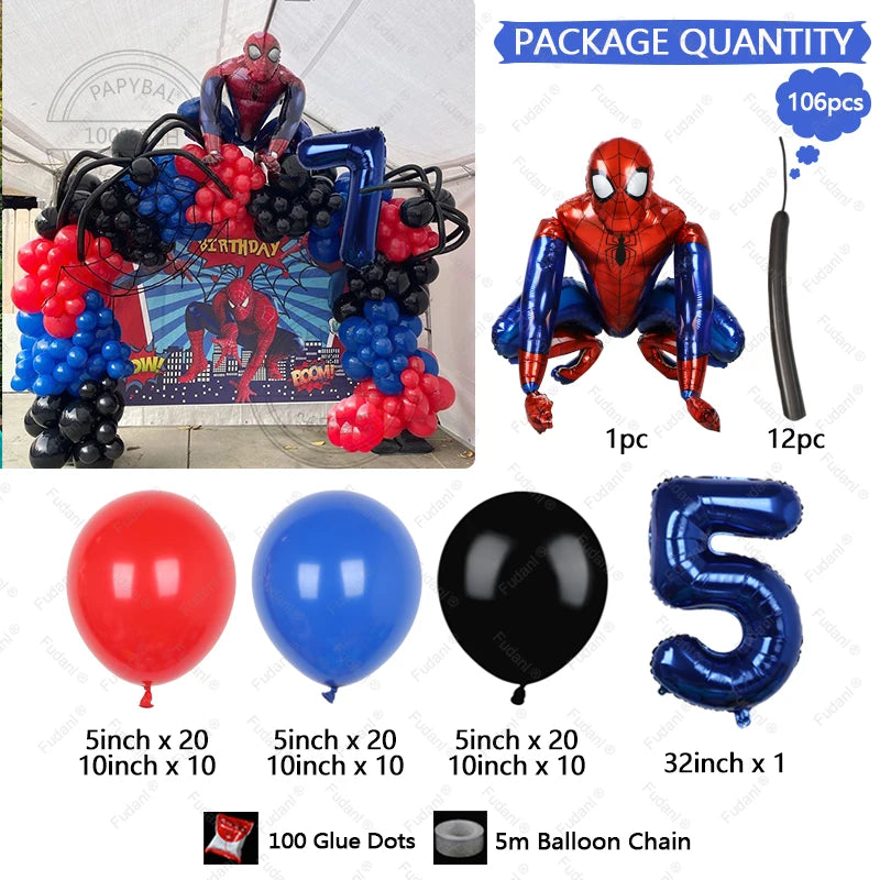 Spiderman Latex Balloons Garland Arch Kit para crianças, vermelho e azul, Birthday Party Decors, tema de super-herói, 1 conjunto, 1 conjunto, 1 conjunto